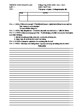 Đề kiểm tra giữa kỳ 2 môn Ngữ văn Lớp 7 - Năm học 2014-2015 - Trường THCS Hoàng Lam
